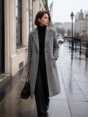 Topshop Wool-Blend Overcoat Size 6 Neutral Gray